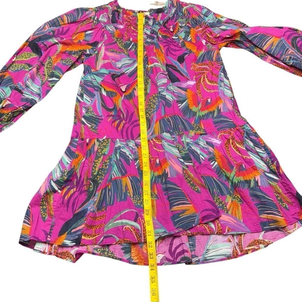 ▶️ Farm Rio ◀️ Tropical Rainbows Macaws Puff Sleeve Mini Dress 🦜 - Picture 13 of 16